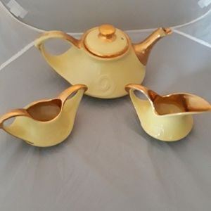 Vintage Teapot, Creamer and Sugar with 22K Gold